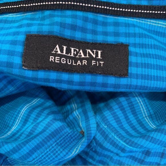 Men’s Alfani Regular Fit Button Down Plaid Shirt Turquoise Size XL - Picture 8 of 10